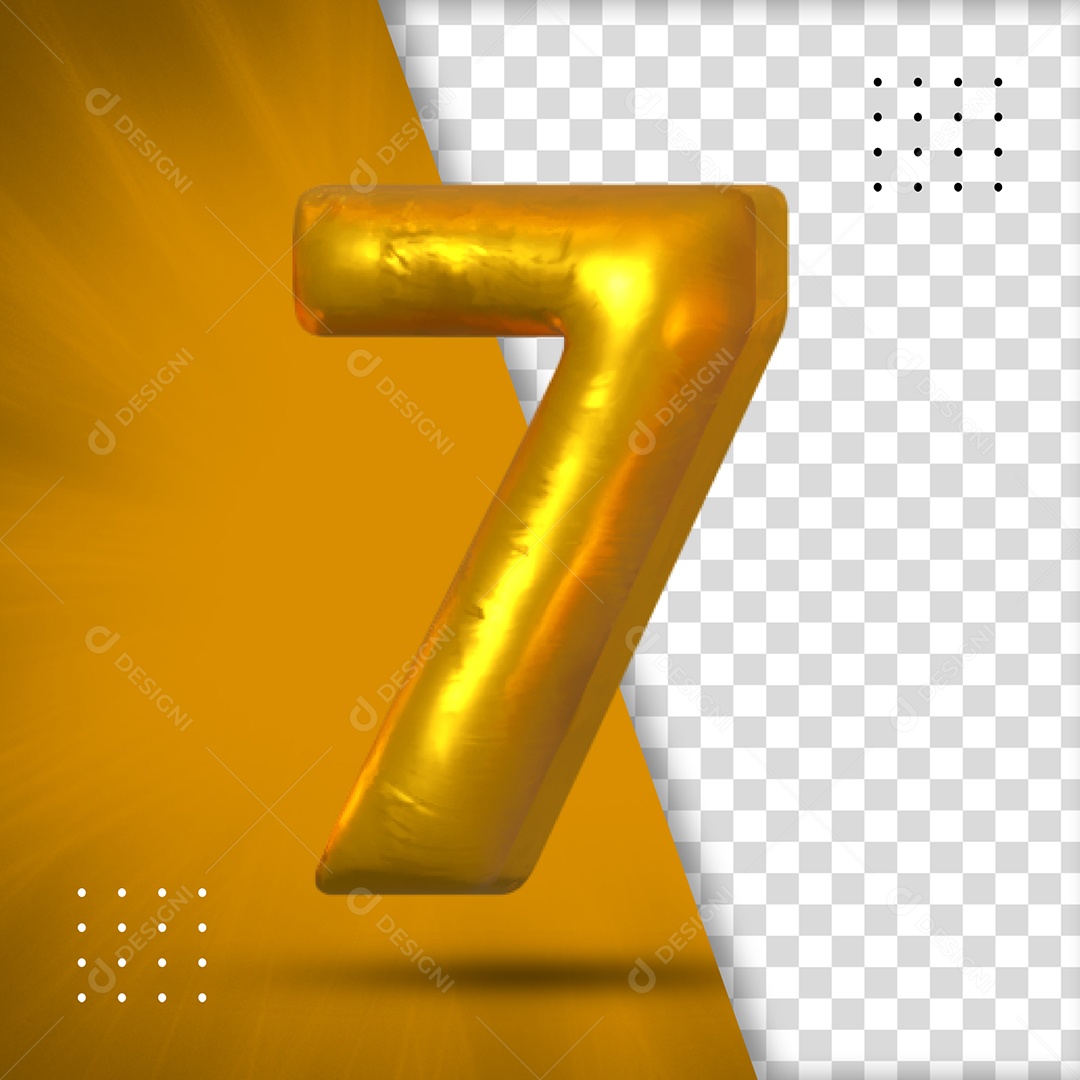 Número 7 Amarelo Elemento 3D Para Composição PSD