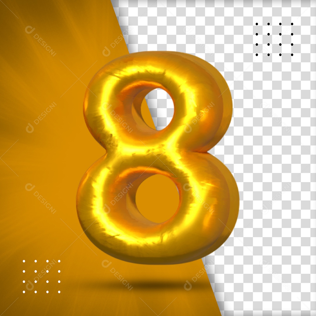 Número 8 Amarelo Elemento 3D Para Composição PSD