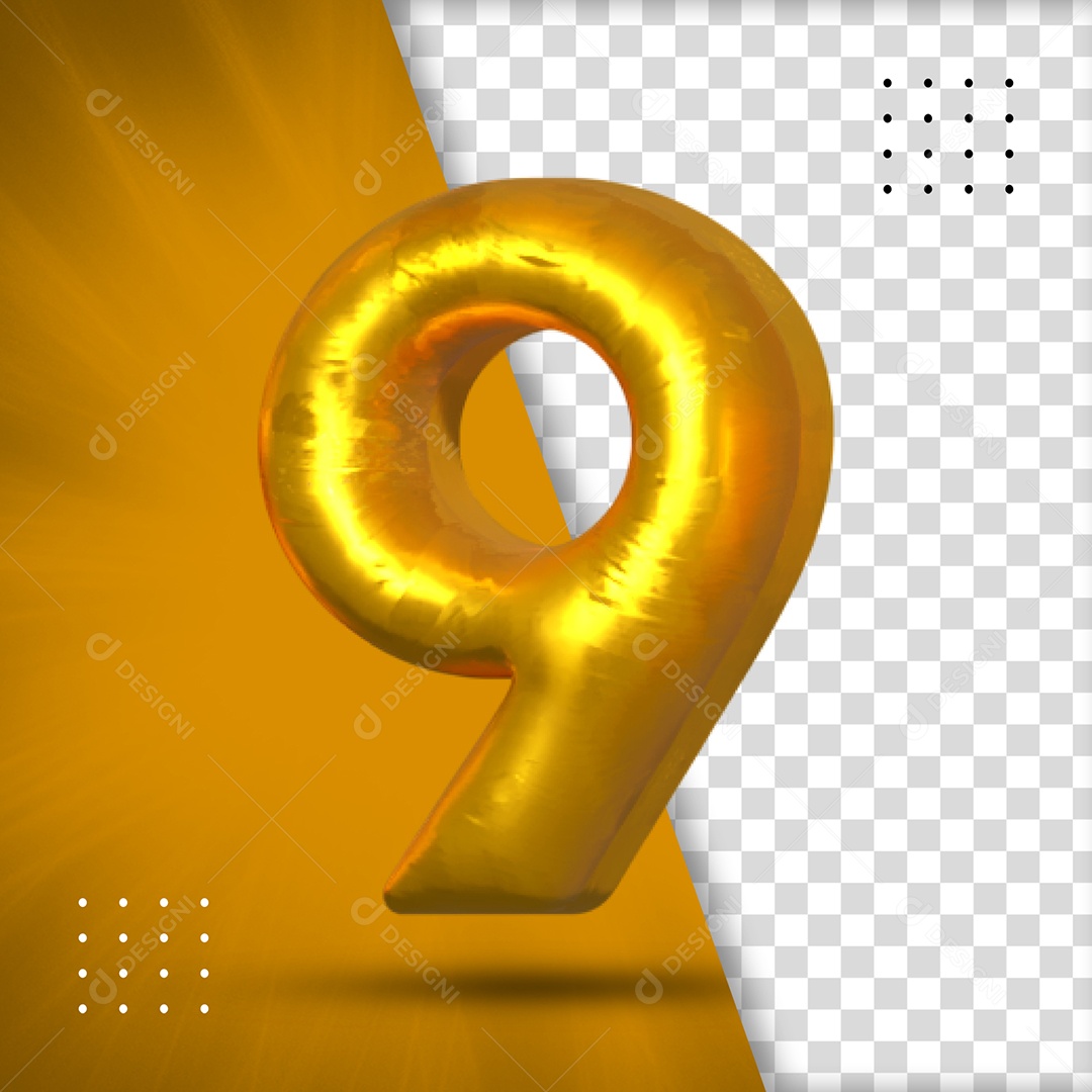 Número 9 Amarelo Elemento 3D Para Composição PSD