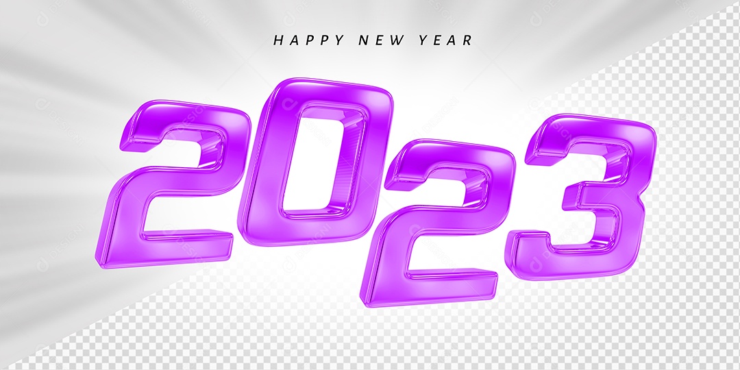 Feliz Ano Novo Número 2023 Roxo Elemento 3D para Composição PSD
