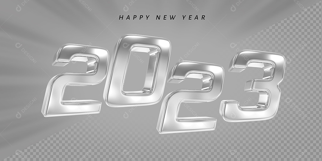 Feliz Ano Novo Número 2023 Prata Elemento 3D para Composição PSD