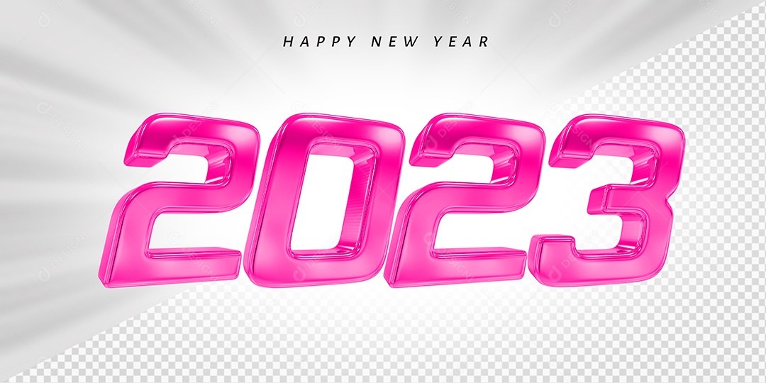Feliz Ano Novo Número 2023 Rosa Elemento 3D para Composição PSD