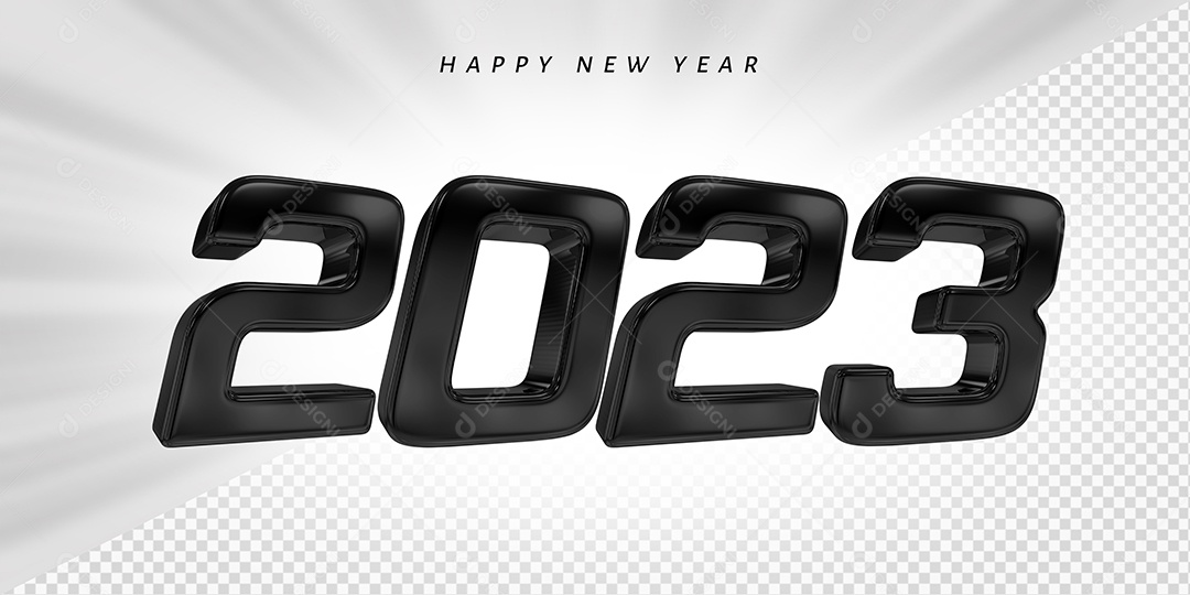 Feliz Ano Novo Número 2023 Preto Elemento 3D para Composição PSD