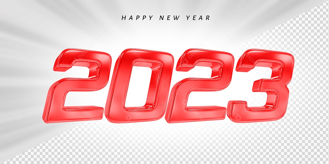 Feliz Ano Novo Número 2023 Vermelho Elemento 3D para Composição PSD