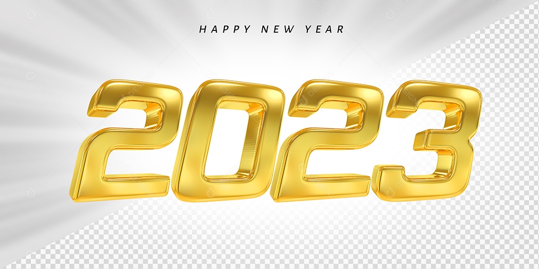 Feliz Ano Novo Número 2023 Dourado Elemento 3D para Composição PSD