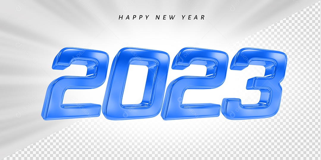Feliz Ano Novo Número 2023 Azul Elemento 3D para Composição PSD