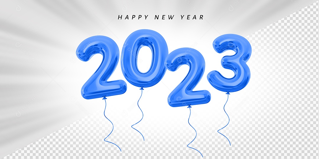 Balão Feliz Ano Novo Número 2023 Azul Elemento 3D para Composição PSD