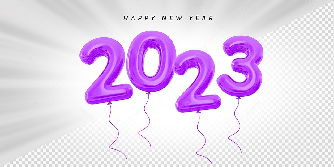 Balão Feliz Ano Novo Número 2023 Roxo Elemento 3D para Composição PSD