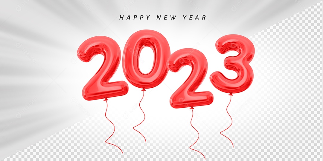 Balão Feliz Ano Novo Número 2023 Vermelho Elemento 3D para Composição PSD