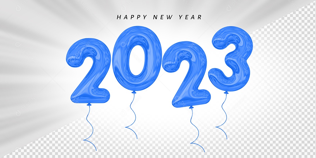Balão Feliz Ano Novo Número 2023 Azul Elemento 3D para Composição PSD
