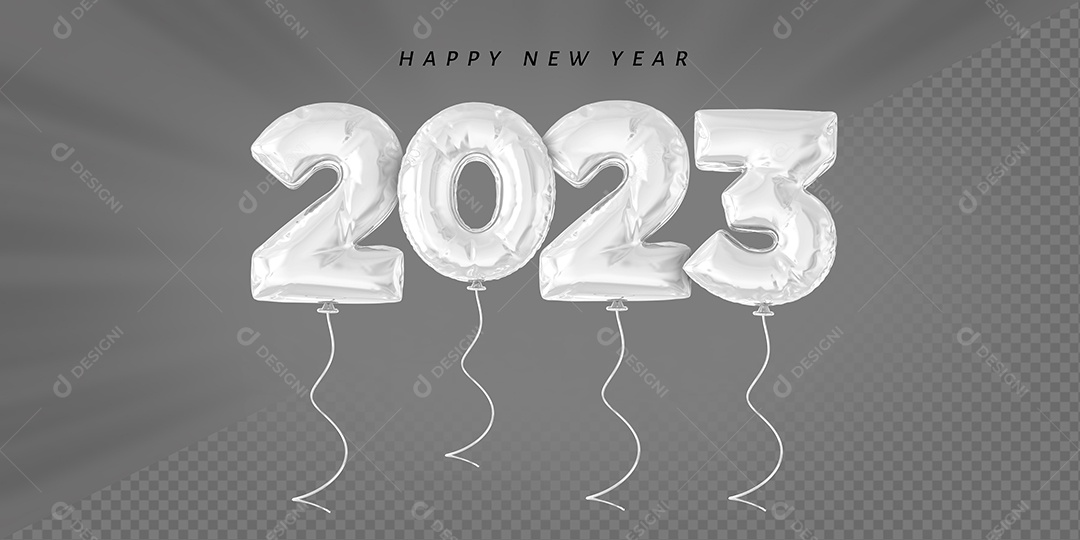 Balão Feliz Ano Novo Número 2023 Branco Elemento 3D para Composição PSD