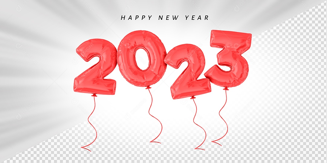Balão Feliz Ano Novo Número 2023 Vermelho Elemento 3D para Composição PSD