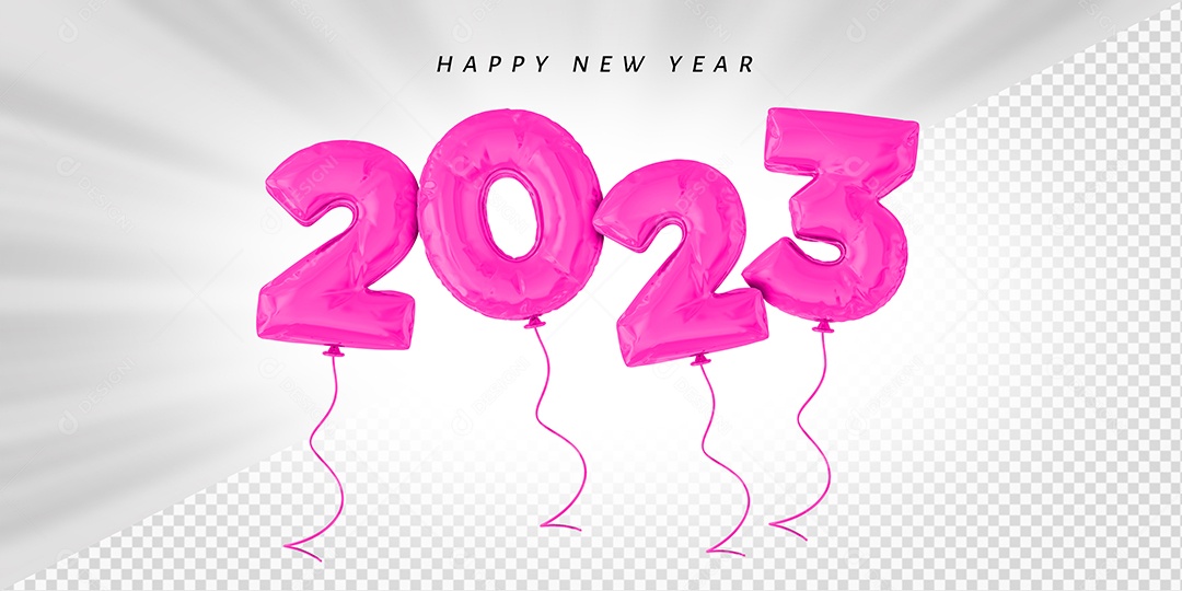 Balão Feliz Ano Novo Número 2023 Rosa Elemento 3D para Composição PSD