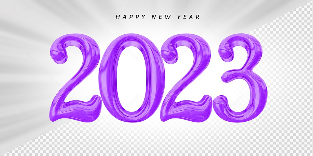 Feliz Ano Novo Número 2023 Roxo Elemento 3D para Composição PSD