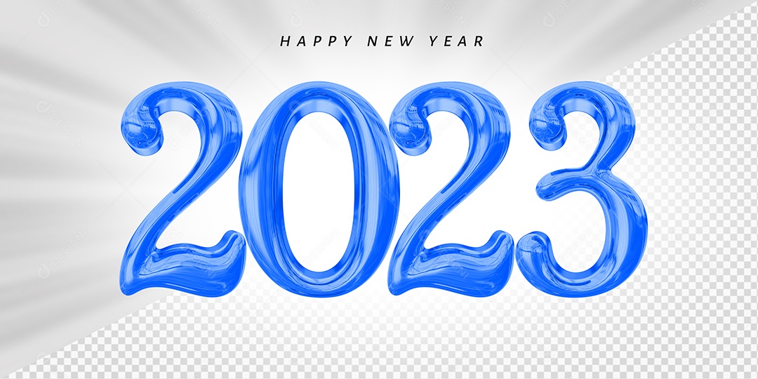 Feliz Ano Novo Número 2023 Azul Elemento 3D para Composição PSD