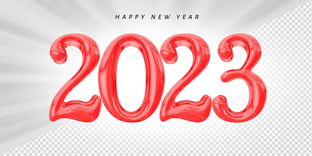 Feliz Ano Novo Número 2023 Vermelho Elemento 3D para Composição PSD