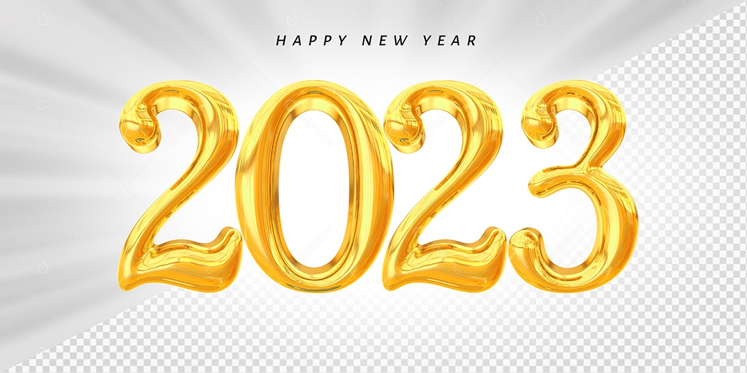 Feliz Ano Novo Número 2023 Dourado Elemento 3D para Composição PSD