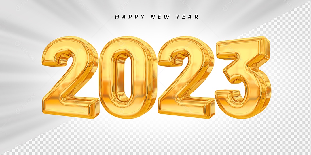 Feliz Ano Novo Número 2023 Dourado Elemento 3D para Composição PSD