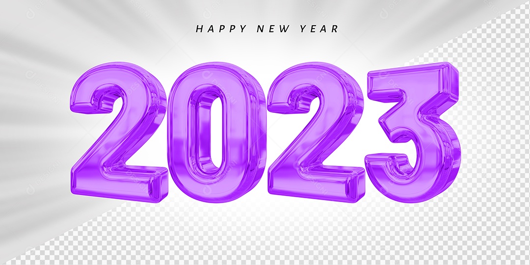 Feliz Ano Novo Número 2023 Roxo Elemento 3D para Composição PSD