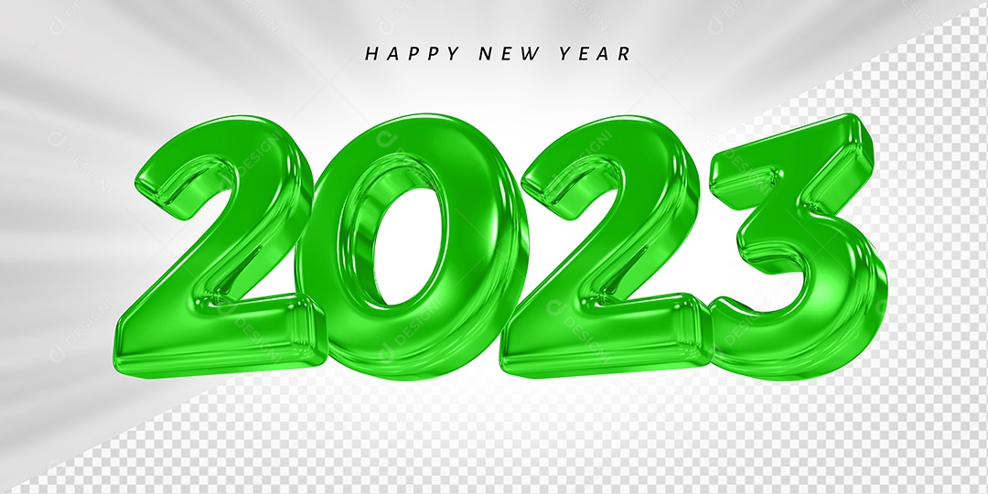 Feliz Ano Novo Número 2023 Verde Elemento 3D para Composição PSD