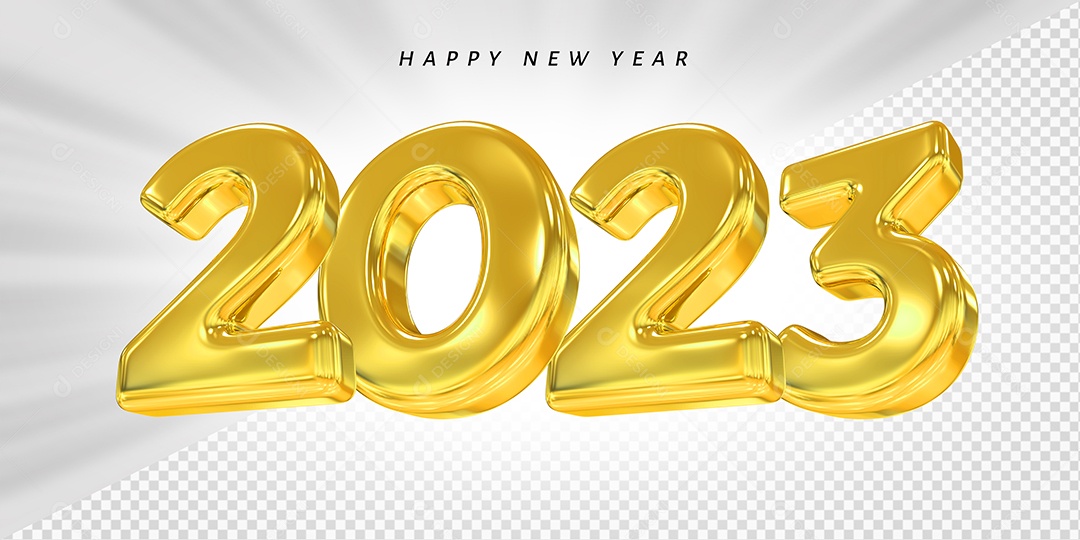 Feliz Ano Novo Número 2023 Dourado Elemento 3D para Composição PSD