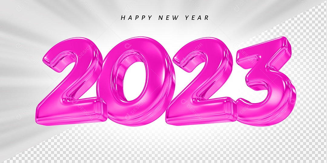 Feliz Ano Novo Número 2023 Rosa Elemento 3D para Composição PSD