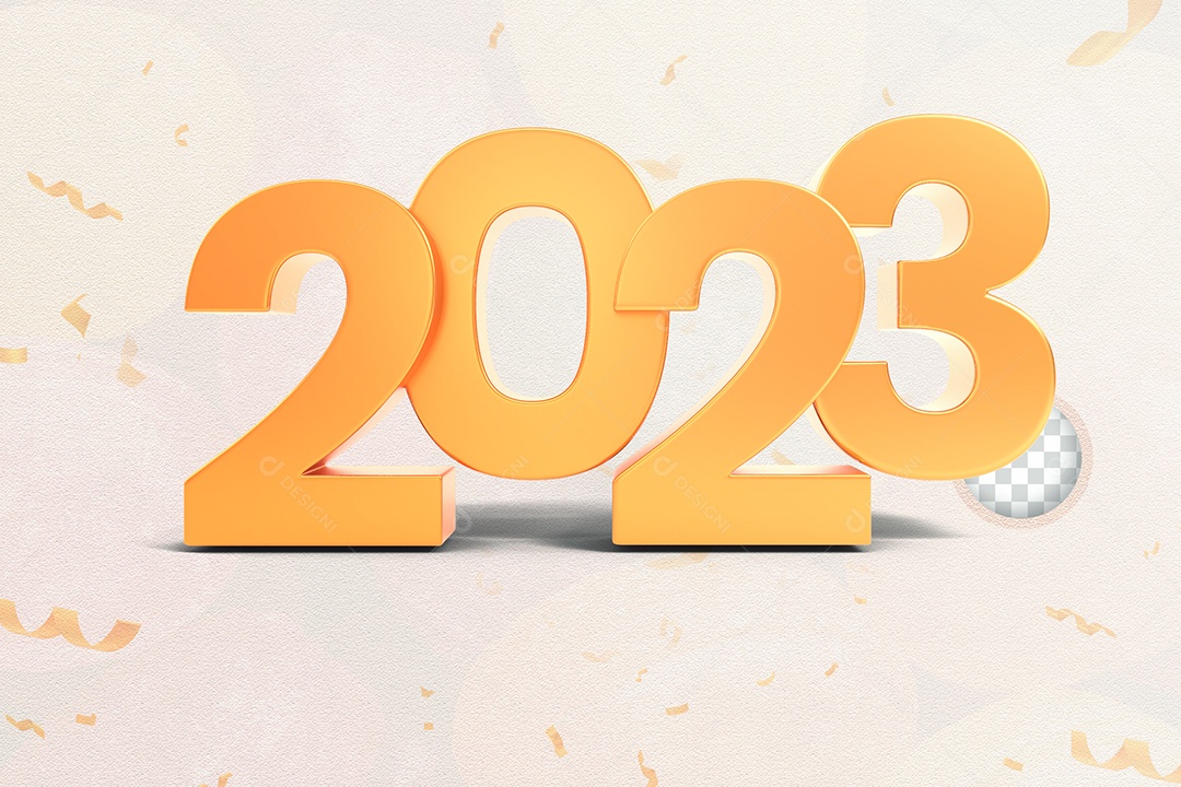 Número 2023 Dourado Elemento 3D de Ano Novo para Composição PSD