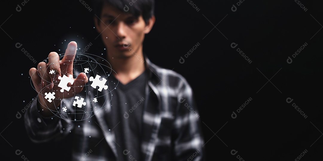 Negócios Encontre novas soluções, sucesso e estratégia conectando a montagem do quebra-cabeça