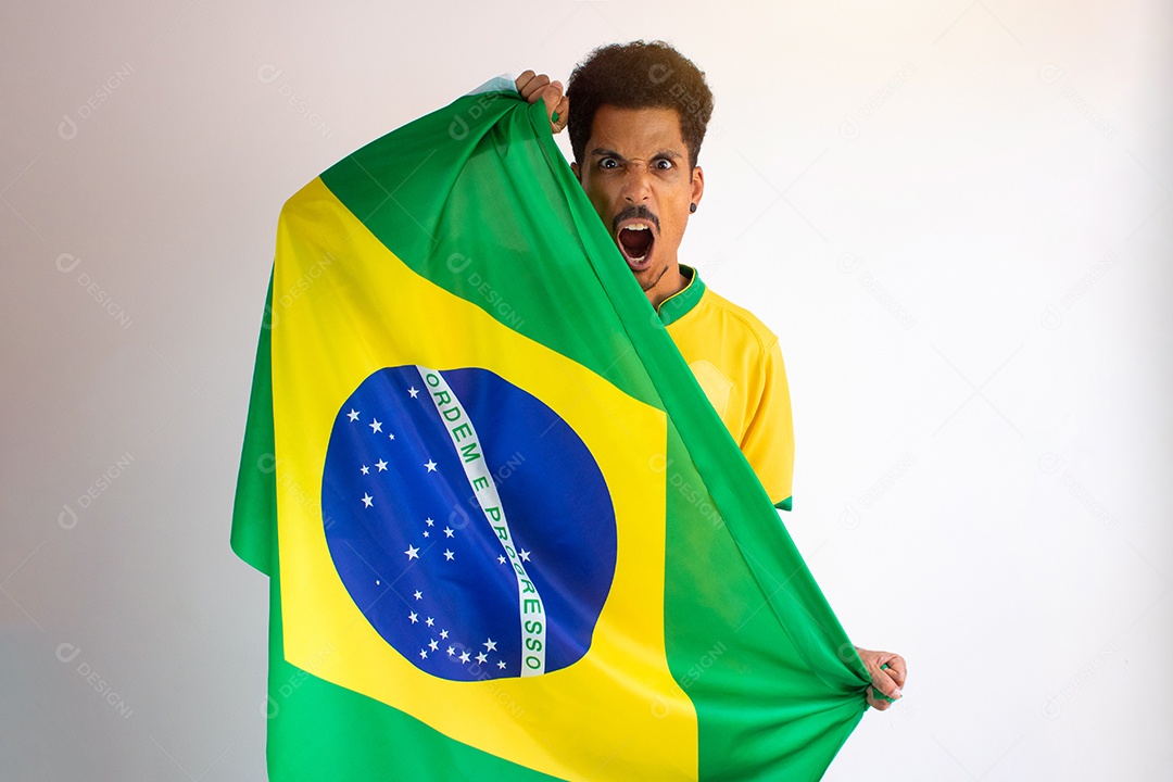 Pessoa segurando a bandeira do Brasil