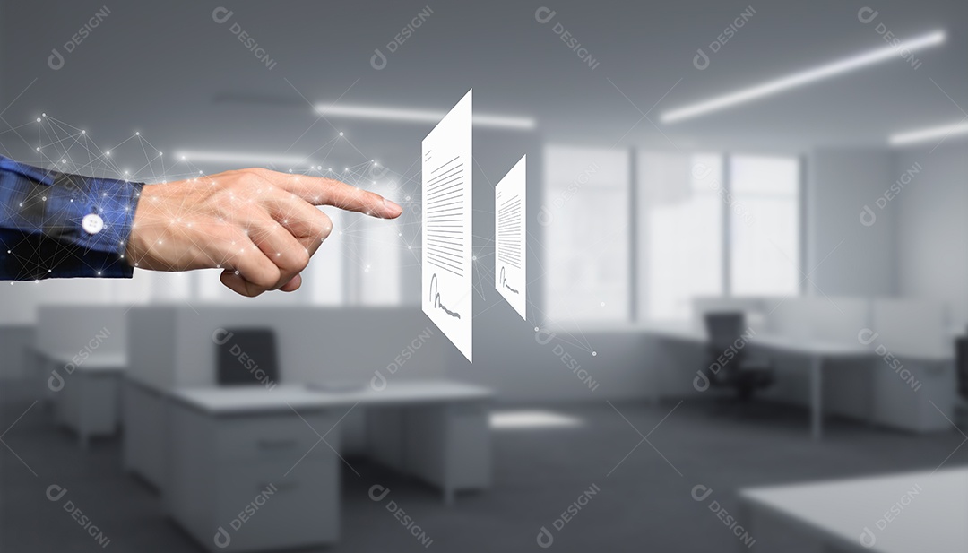 Documento digital on-line Assinatura eletrônica, escritório sem papel de gerenciamento