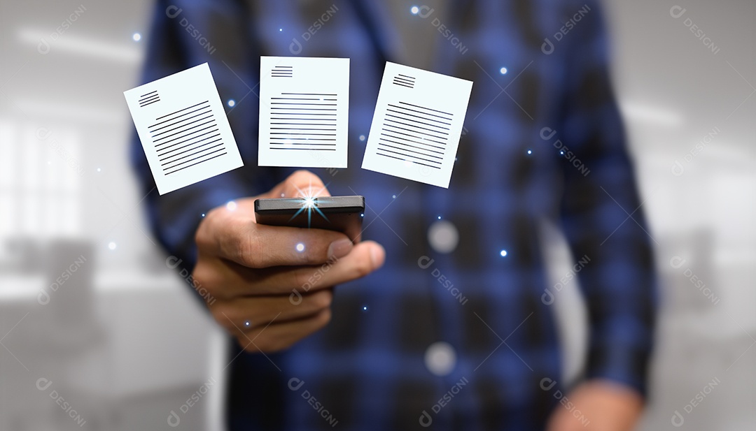 Documento digital on-line Assinatura eletrônica, escritório sem papel de gerenciamento