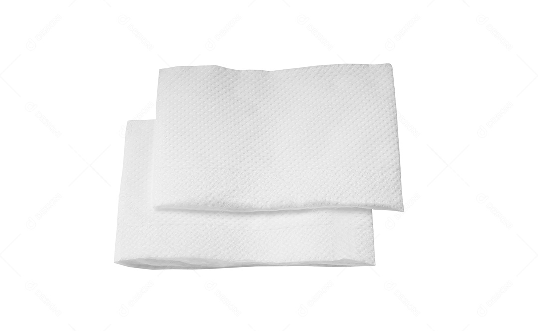 Two folded pieces of white tissue paper or napkin in pile isolated