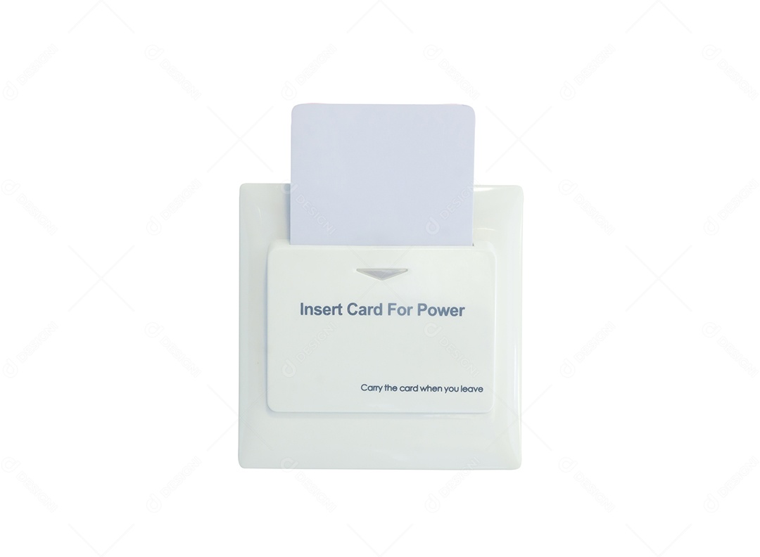 Insira o cartão para ligar a parede no hotel isolado no background branco