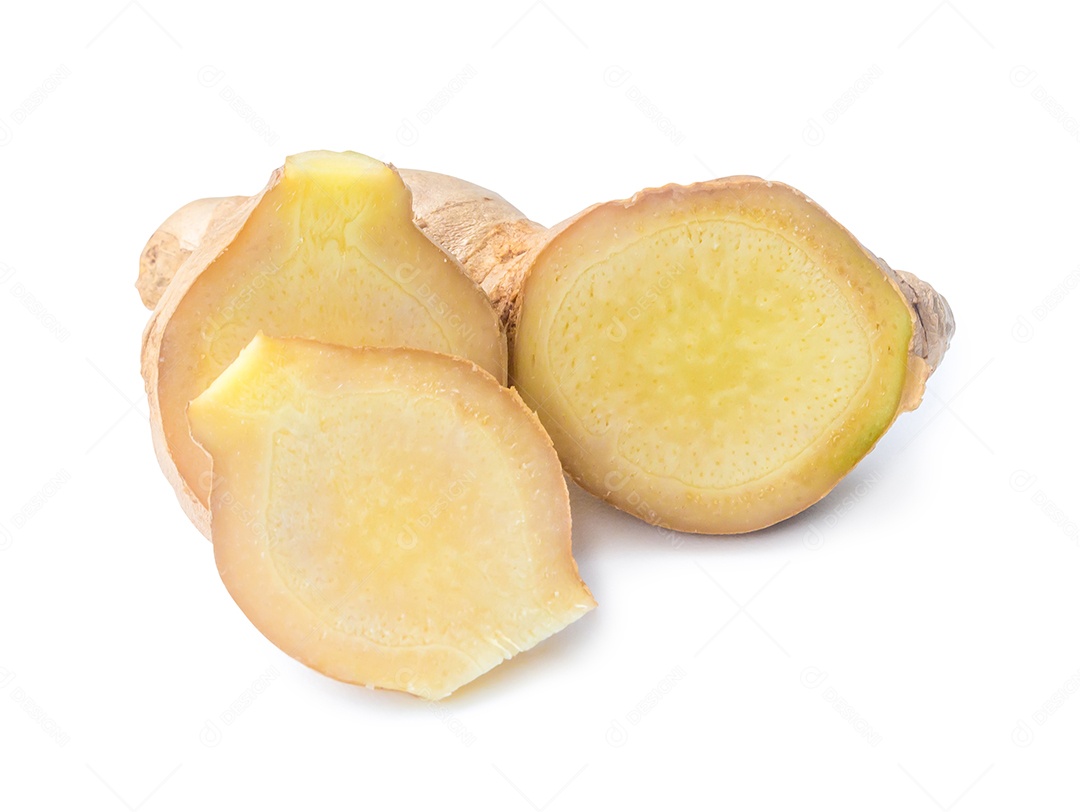 Rizoma de açafrão (raiz), Curcuma Longa Linn, é isolado no fundo branco