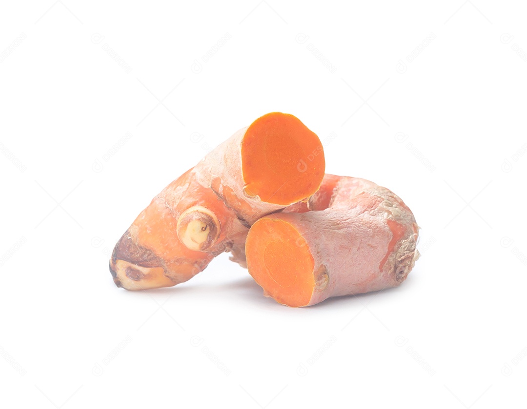 Turmeric rhizome (root), Curcuma Longa Linn, is isolated on white background