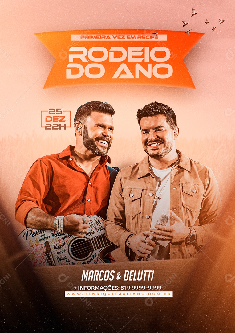 Primeira vez em Recife Rodeio do Ano Marcos e Belutti Flyer Social Media PSD Editável