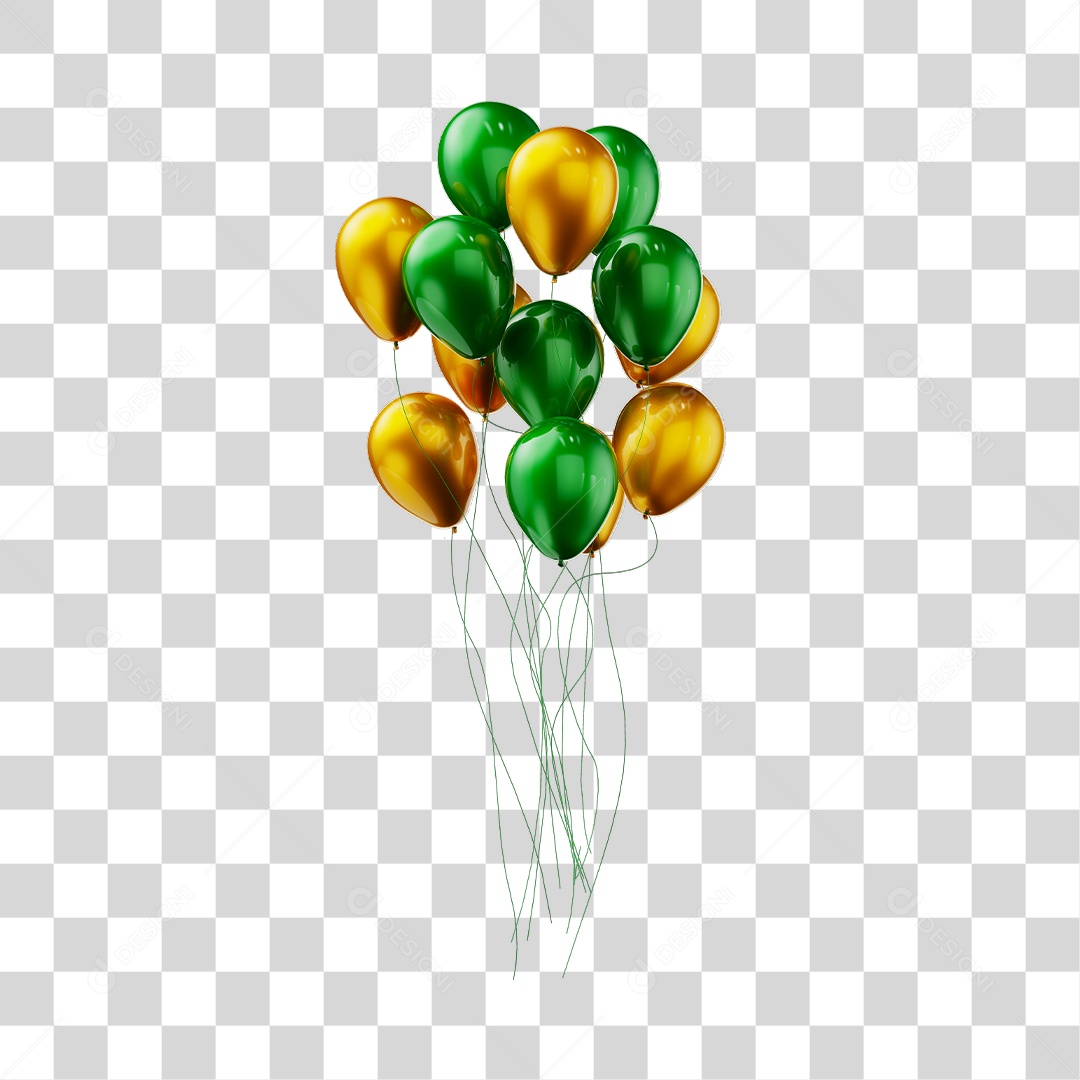 Balões Verde e Amarelo Elemento 3D Conceito de Copa do Mundo PNG