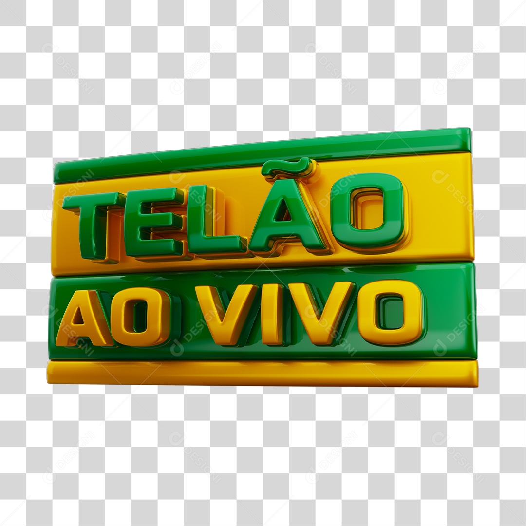 Selo 3D Telão Ao Vivo Cores Verde e Amarelo PNG Transparente