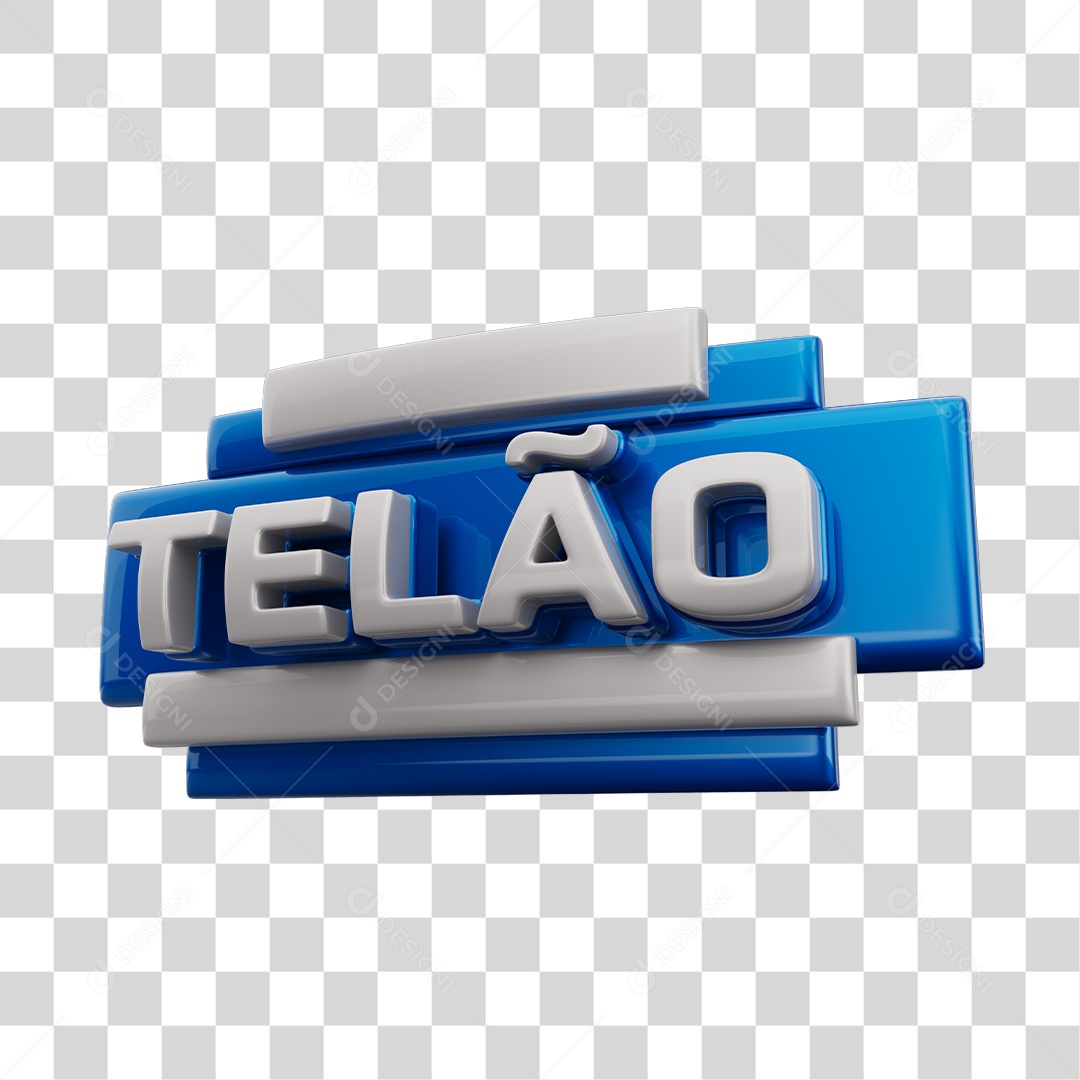 Selo 3D Telão Cores Azul e Branco PNG Transparente