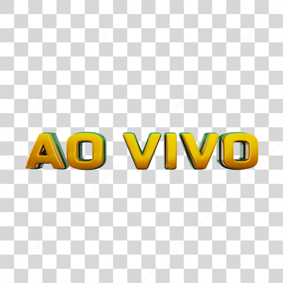 Texto 3D Ao Vivo Cores Verde e Amarelo PNG Transparente