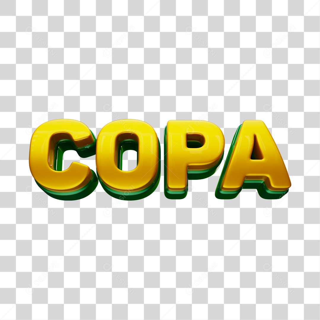 Texto 3D Copa Cores Verde e Amarelo PNG Transparente