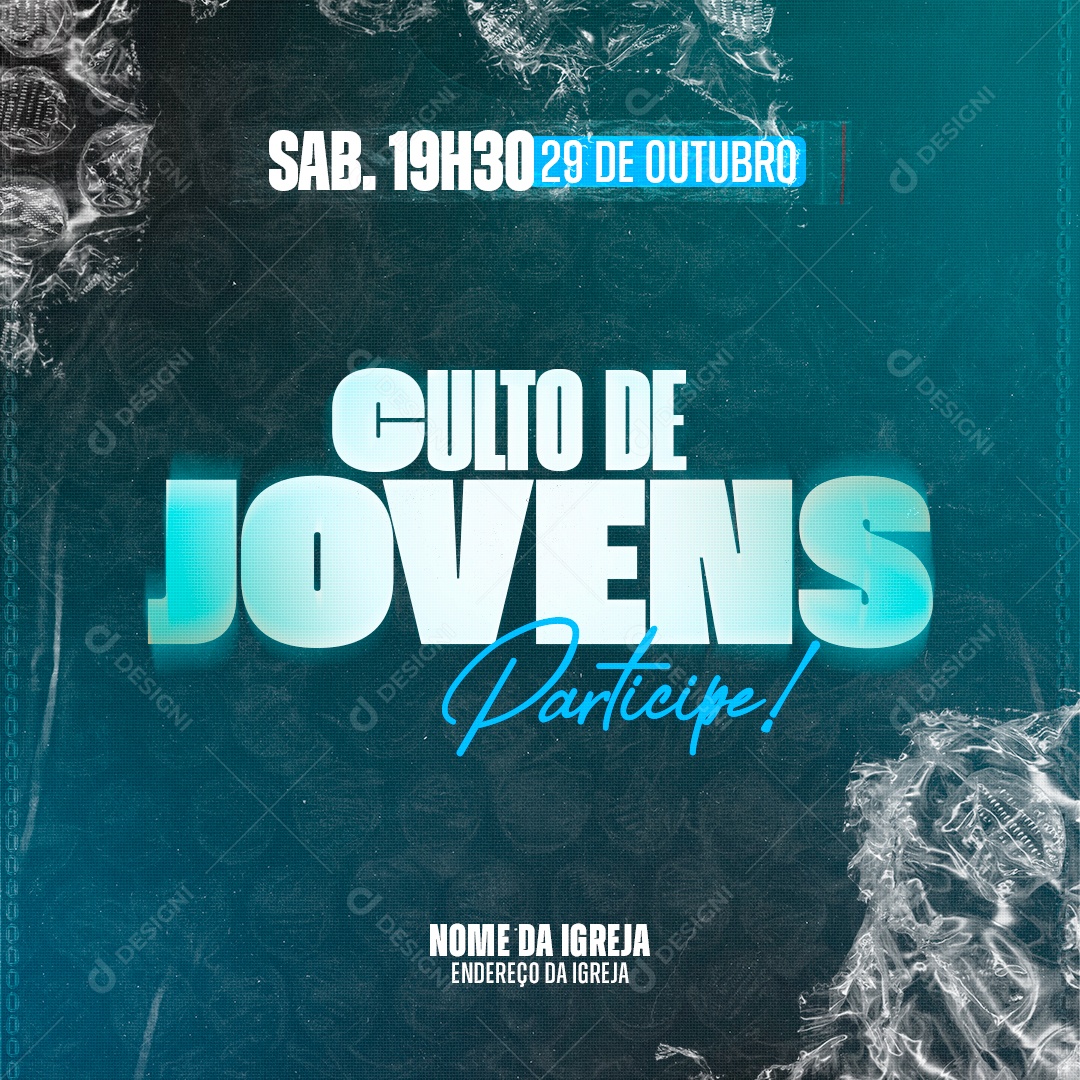 Social Media Flyer Culto de Jovens Participe PSD Editável