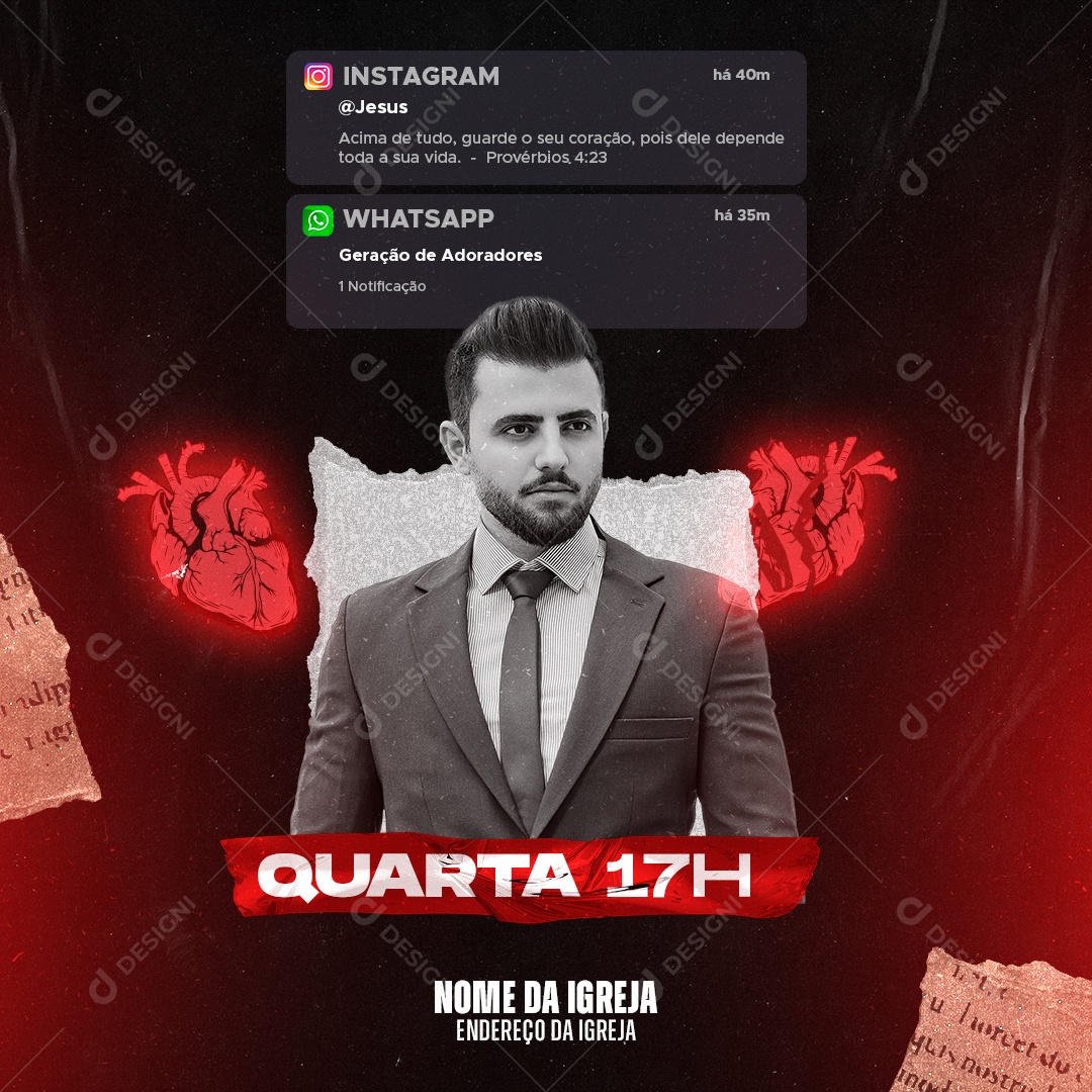 Social Media Flyer Igreja Quarta 17H PSD Editável