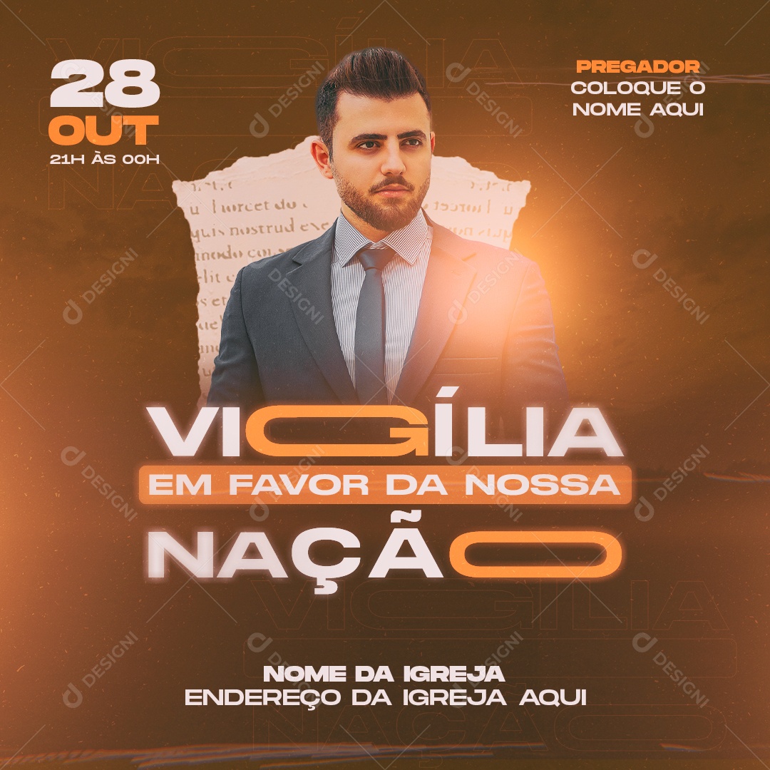 Social Media Flyer Igreja Vigilia Em Favor da Nossa Nação PSD Editável