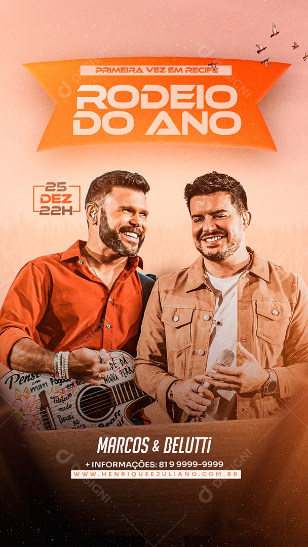 Story Primeira vez em Recife Rodeio do Ano Marcos e Belutti Flyer Social Media PSD Editável