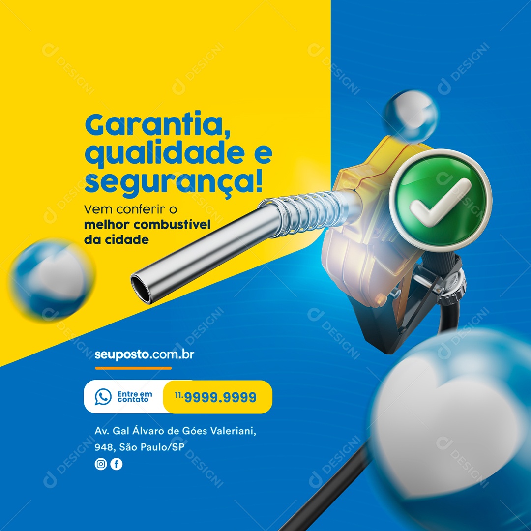 Garantia Qualidade e Segurança Posto de Combustível Social Media PSD Editável