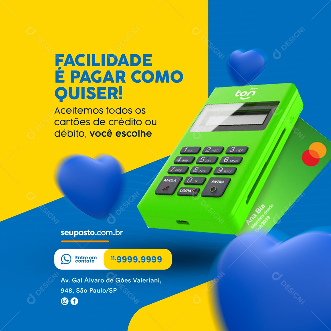 Facilidade é Pagar como Quiser Posto de Combustível Social Media PSD Editável