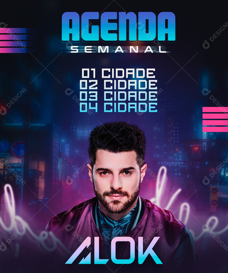 Social Media Flyer Shows Eventos Agenda Semanal Alok PSD Editável