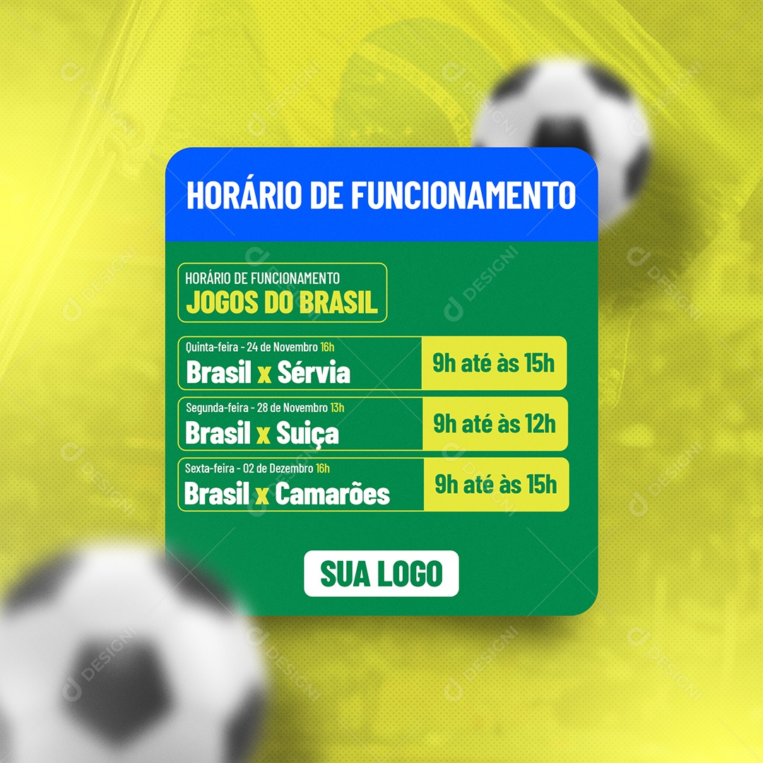 Social Media Horário de Funcionamento Copa do Mundo PSD Editável