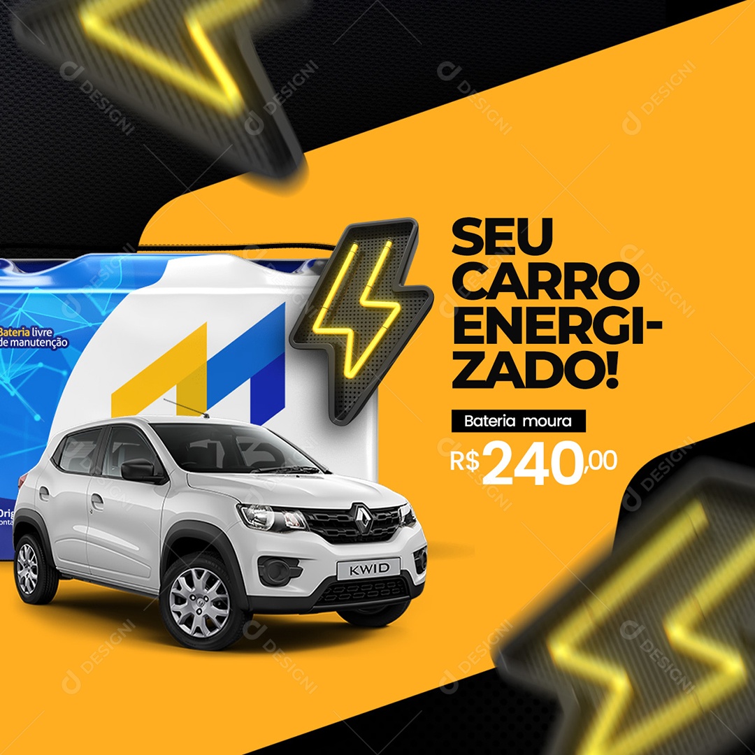 Seu Carro Energizado Oficina Mecânica Social Media PSD Editável